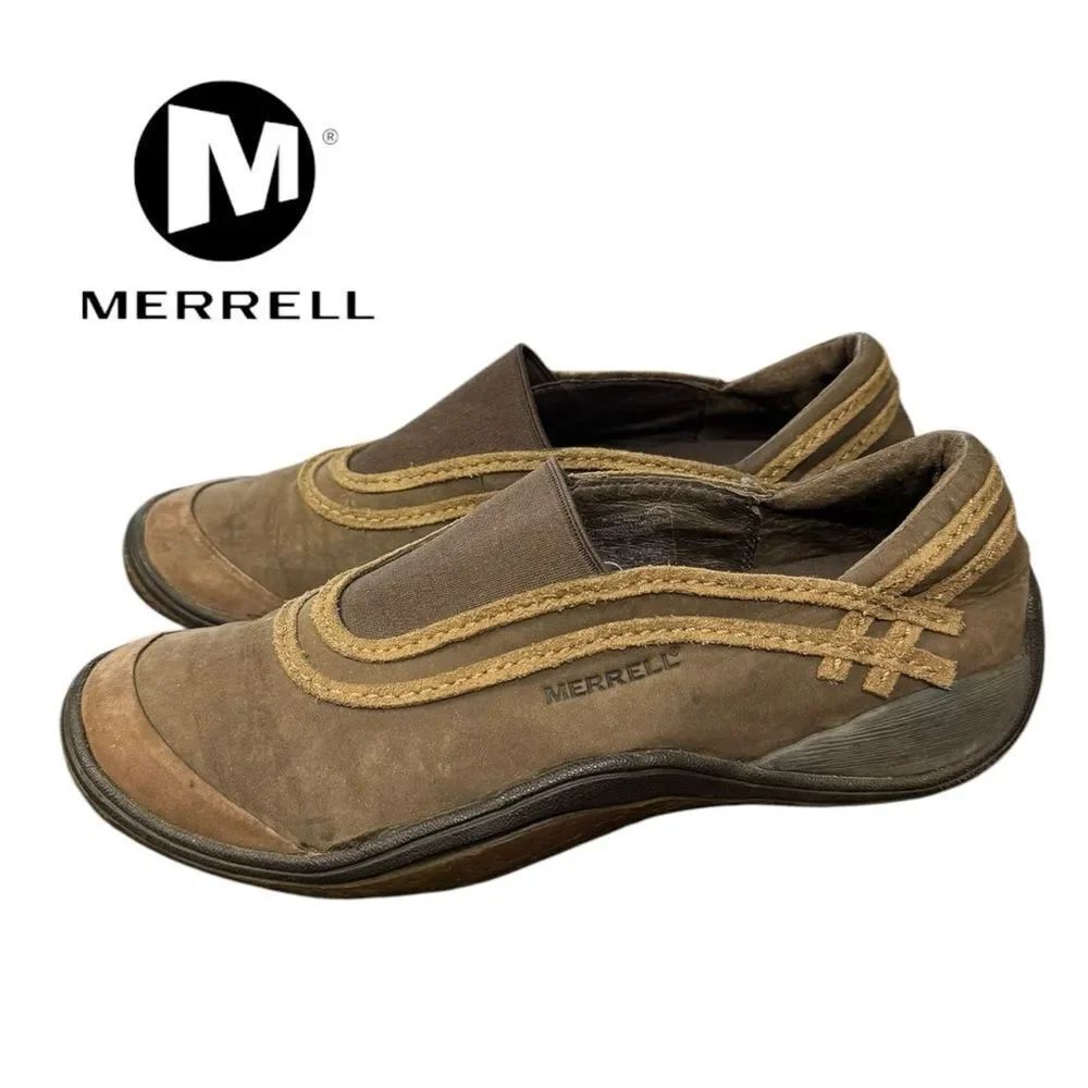 MERRELL Willow Chocolate Brown Stitched Leather Slip-on Flats Loafers 7.5
